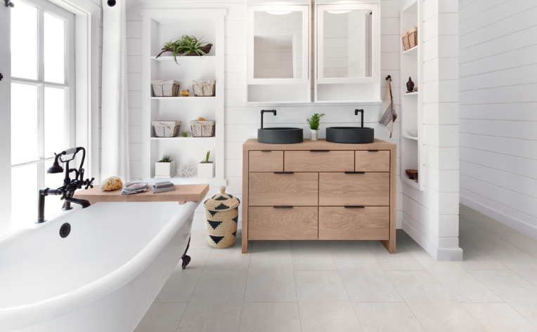 luxury vinyl tile flooring in bathroom